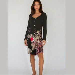 EUC L33 black and red flowers  long sheer sleeves midi dress